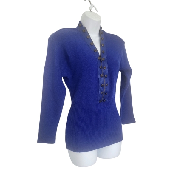 Vintage Women Joseph Ho Lambs Wool Angora Sweater Size Small Zip Buttons Ribbed. - Picture 2 of 10